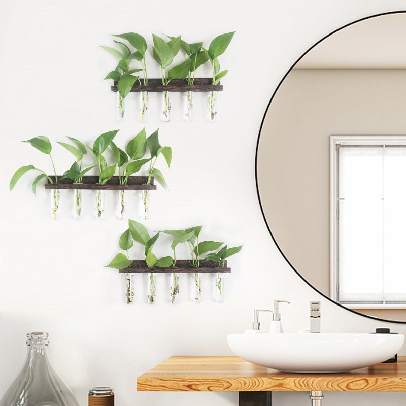 Renmxj Plant Propagation Station Tubes  3 Tiered 15 Wall Hanging Glass Test Tubes Vase Planter for Hydroponic Home Garden Office Decor  Gardening Gifts for Women Plant Lover - Brown - Image 5